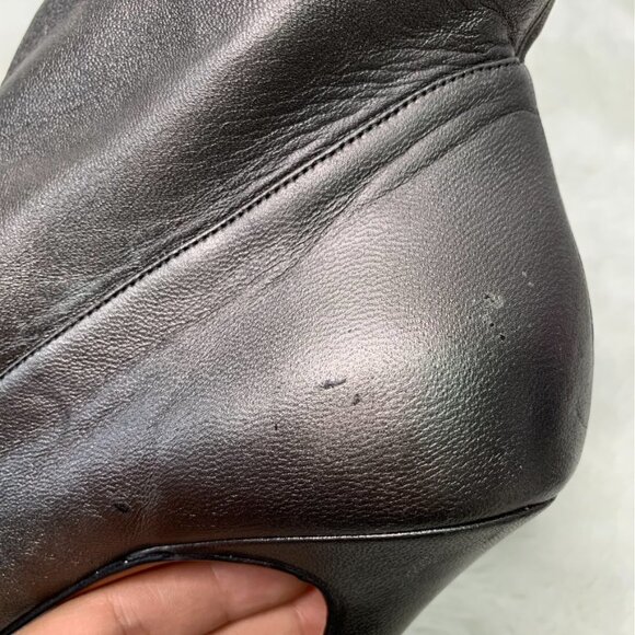 Manolo Blahnik Women's Pewter Silver Peep Toe Ruched Stiletto Booties Size 38.5 - Picture 7 of 15